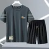 Traje Esportivo de Secagem Rápida para Homens, Verão Fino Elástico Corrida Fitness Roupas de Secagem Rápida, Shorts de Manga Curta de Malha de Seda Gelo Masculino