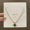 Collar Vintage de Lujo Ligero Ojo de Gato Esmeralda para Mujer Versátil Diseño de Nicho Sentido Cadena Clavícula Estilo Corte Accesorios Personalizados