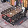 Juego Integrado de Mesa y Sillas para Exteriores para Plaza Comercial, Mesa y Sillas de Ocio para Patio, Parque al Aire Libre con Protección Solar, Mesa y Sillas de Comedor de Madera Plástica