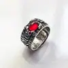 Anel Pixiu de Granate Vintage para Homens, Anel Único Masculino de Prata Tailandesa com Sutra do Coração, Anel Aberto Sapo Dourado de Corindo Vermelho Atacado