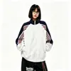 Moletom de marca moderno estilo americano com jaqueta color-blocking listrada, unissex, casaco esportivo de moda outono e inverno com logotipo estampado