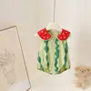 Nuevo estilo lindo de verano, mameluco dulce de historieta de sandía para bebés niños y niñas, con tirantes y manga corta