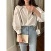 2024 Principios de Primavera Nuevo Suelto Retro Francés Top Interior Cuello Redondo Manga Tres Cuartos Camiseta Base para Mujer Camisa Blanca