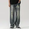 Ropa de Hombre Fengshe / Jeans Rasgados Retro Americanos de Primavera para Hombre, Pantalones Casuales Anchos Rectos Sueltos de Calle con Efecto Caído