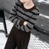 Cárdigan de Punto a Rayas de Bloques de Color Estilo Retro para Mujer Nueva Llegada de Primavera Colores Contrastantes Cálido Suéter Abrigo Suave Esponjoso de Alta Gama