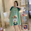 Pijama de Seda de Leche Pijama de Manga Corta Camisón de Mujer Verano Holgado Tallas Grandes Dibujos Animados Lindos Ropa para el Hogar