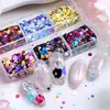 Kit de Lantejoulas Coloridas Redondas Pequenas Estilo Ins para Nail Art com 6 Compartimentos, Lantejoulas Florais Patchwork de Bolinhas Vintage para Primavera e Verão, Material de Resina