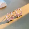 Nuevos Pendientes de Botón de Plata S925 Tulipán para Mujer, Pendientes de Alto Nivel con Circonitas Rosas y Blancas Incrustadas, Estilo Francés de Nicho, Versátiles