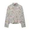ZA Comércio Exterior Transfronteiriço Europa e América Roupas Femininas AliExpress Mais Vendido Outono Retrô Versátil Floral Gola Alta Jaqueta Curta de Terno