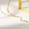 Collar en forma de Y con incrustaciones de circonita, superventas transfronterizo, Acero inoxidable chapado en oro de 18 quilates, Cadena de clavícula de borla de alta gama, Accesorio de cuello de lujo ligero