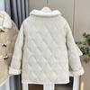 110kg Mulheres Plus Size Moda Inverno Redutor de Idade Forrado com Fleece Espessado Gola Lapela Botão de Chifre Outwear de Algodão 2080