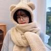 Sombrero de Oso de Peluche Bufanda Guantes de Invierno Cálidos y Lindos para Mujer Set de Tres Piezas con Capucha de Una Pieza Protección para las Orejas Bufanda para el Cuello