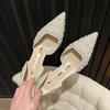 3128-16 Francês cristal diamante pérola sapatos de casamento sapatos de dama de honra saltos altos mulheres pontiagudo salto médio único sapatos banquete boca rasa