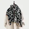 Bufanda Grande de Cachemir Sintético de Alta Gama para Mujer Otoño e Invierno, Chal Jacquard de Doble Cara con Letras Geométricas y Borlas, Bufanda Cálida de Doble Uso para el Cuello