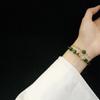 Pulseira Feminina Camada Dupla em Prata 925 Original com Olho de Tigre Verde Natural Presente de Aniversário Pequena Fresca Ajustável