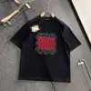 Camiseta familia MIUMM algodón puro estampado de letras holgada cuello redondo manga corta estilo hombre y mujer marca de moda 100% algodón