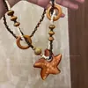 Estilo Bohemio Madera Estrella de Mar Con Cuentas Collar Largo para Mujer Vintage Estilo Étnico Distintivo Exagerado Accesorios de Playa