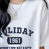 Camiseta Retrô de Manga Curta Off-Shoulder Estilo Japonês e Coreano 180g Transfronteiriça para Mulheres Verão 2025 Novo Design Letra Marca Tendência
