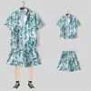 Camisa floral de manga corta, Ropa de playa de Hainan, Estilo hawaiano de Sanya, Conjunto de pantalones cortos finos de verano para hombre y pareja de viaje a Tailandia