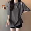 Camiseta Feminina Plus Size de Manga Curta com Recortes e Comprimento Médio, Novo Design Verão Estilo Coreano, Top Embelezado Emagrecedor