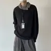 Moletom polo de tricô falso duas peças cor de café para homens, top Maillard de alta qualidade, camiseta básica de manga comprida com corte relaxed