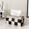 Caja de pañuelos a cuadros al por mayor para sala de estar, Portaservilletas de mesa de comedor de lujo ligero, Caja de pañuelos de cuero blanco y negro, Estilo de lujo ligero para dropshipping