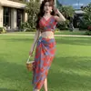 Bikini de Tres Piezas Estilo Tailandés para Mujer, Vestido de Playa de Cintura Alta para Aguas Termales, Vacaciones y Costa