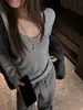 Camiseta de manga larga holgada con cuello en V de lana Tencel, top básico de color liso versátil estilo coreano para mujer con un tacto de alta gama