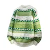 Suéter de tricô jacquard com padrão de losangos e gola redonda, novo para outono/inverno, uma peça básica estilosa e casual para homens jovens