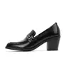 Mocassins de salto alto estilo britânico com bico quadrado para mulheres, sapatos de couro com salto grosso de 6 cm para o trabalho
