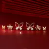 Set de Seis Pendientes de Mariposa Roja para Mujer, Lujo Ligero, Gama Alta, Pendientes Elegantes y con Estilo para el Año Nuevo