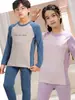 Conjunto de ropa interior térmica de bloques de color para adolescentes, ropa y pantalones de otoño para niños, pijamas para niños, ropa interior básica para el hogar para niñas estudiantes