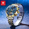 Reloj Mecánico Multifuncional Totalmente Automático Marca Oris Correa de Acero Reloj Calado Luminoso Resistente al Agua Reloj para Hombre Reloj para Hombre
