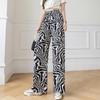 Pantalones Anchos Tie-Dye Estilo Tinta Lavada Primavera y Verano para Mujer, Estampado de Leopardo Casual Estilo Étnico Seda Helada Holgados Pantalones Largos de Seda Helada Pantalones Casuales