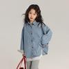 Pudding Haru Roupas Infantis Tops 2025 Outono Novo Macio e Amigo da Pele Camisas para Meninas Estilo Retrô Camisas Jeans
