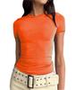 Camiseta informal de manga corta para mujer europea y americana de Amazon, camiseta ajustada de verano de color liso, ropa de calle para mujer, top de fondo