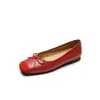 Zapatos de Tacón Bajo Estilo Francés con Lazo y Punta Cuadrada 2026 Primavera Boca Baja Piel Genuina Moda Zapatos de Mujer