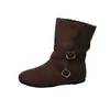 Botas de Motociclista Estilo Retrô Western para Mulheres, Botas de Cano Médio, Estilo Coreano, Fivela, Salto Grosso, Puxar, Botas de Cano Curto