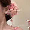 Presilha de Cabelo Flor com Franja Rosa Presilha Lateral para Franja Acessório de Cabeça com Atmosfera de Praia Presilha de Cabelo para Mulheres