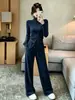 Conjunto casual esportivo de alta qualidade para mulheres, outono e inverno, moletom com capuz emagrecedor, cardigã, calça reta de perna larga, conjunto de duas peças moderno