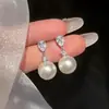 Novos brincos de pérola com zircônia estilo francês para mulheres, design simples, brincos versáteis, luxo leve, acessórios de ouvido da moda de alta qualidade