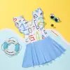 Oferta por tiempo limitado en tela de poliésterTraje de baño para niños, traje de baño de una pieza para niñas, traje de baño con falda estilo protector solar para niños mayores