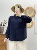 Camisa de Mujer 2026 Primavera y Otoño Nueva Chaqueta de Manga Larga Top con Cuello Puntiagudo, Color Sólido, Gasa de Algodón de Doble Capa, Camisa Blanca de Estudiante