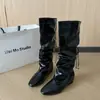 2026 Botas Largas Versátiles para Mujer Hasta la Rodilla Punta Cuadrada Moda Aumentadoras de Altura Tacón de Plataforma Interno Aumento de Altura para Personas Bajas Botas Nuevas Plisadas
