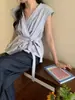 Las tallas se han actualizado. Blusa Versátil de Verano Estilo Coreano, Fresca, con Cordones Cruzados en V, Ceñida a la Cintura, Adelgazante