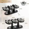Comedouro de Madeira com Três Tigelas para Cães e Gatos Domésticos, Mesa de Jantar com Altura Ajustável para Proteção do Pescoço, Água e Comida Tudo em Um