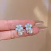 Pendientes de Flor Azul Súper Hada Perla para Primavera y Verano Mujer Franceses Nicho de Gama Alta Elegantes Versátiles para Ropa de Trabajo