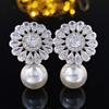 Barroco novo requintado flor zircônia pérola brincos feminino doce noiva noivado jantar feminino alto e6479