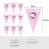 Nova Faixa de Decoração Rosa para Festa de Aniversário Infantil com Tema Gatinho Kt em Formato de Coração, Sacola de Presente, Copos e Guardanapos de Papel Descartáveis