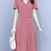 Vestido con Cuello de Camisa para Mujer 2026 Verano Nueva Moda Tallas Grandes Elegante Ceñidor de Cintura Vestido de Manga Corta para Mamás